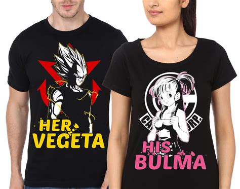 With varieties of colour and varied size stock is available for you all. Her Vegeta / His Bulma Couple Black T-Shirt - Swag Shirts