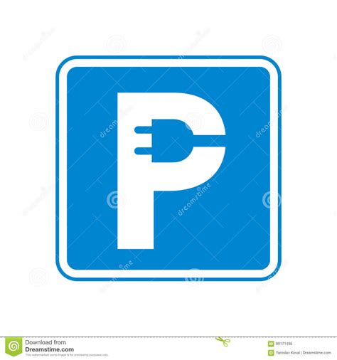 Charging Parking Sign E Car Plug In Letter P Stock