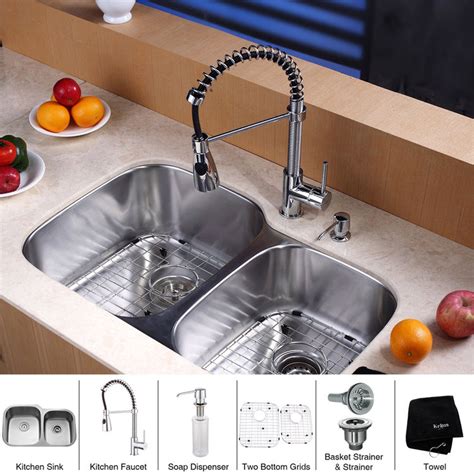 Kraus made several types of kitchen sinks. Kraus KBU24-KPF1612-KSD30CH Kitchen Sink And Faucet Combo