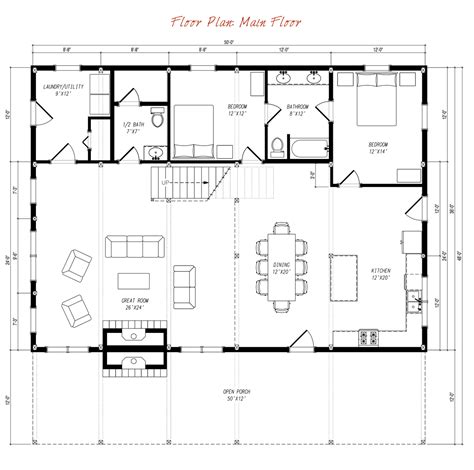 Pre Designed Ponderosa Country Barn Home Main Floor Plan Layout Barn