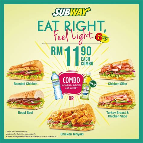 Get the latest subway promotions. Subway Eat Right Feel Light 6-inch Sub & Bottled Drink ...