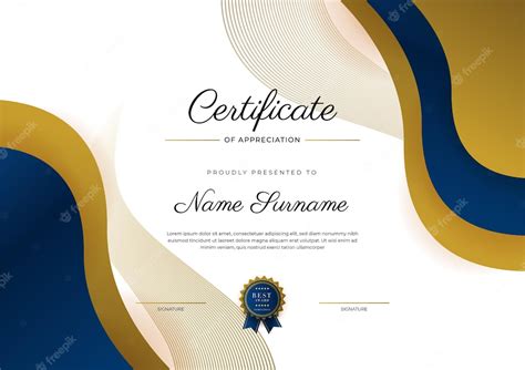 Certificado De Plantilla De Reconocimiento Color Dorado Y Azul