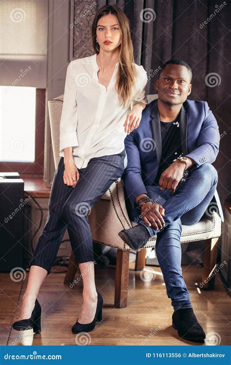 Romantic Mixed Couple In Professional Studio Stock Photo Image Of