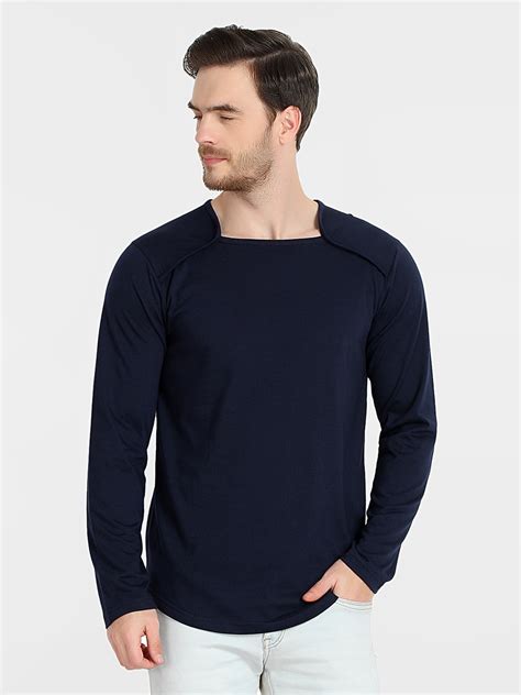 Buy Navy Blue Square Neck T-Shirt for Men Online at Best Price | Glito