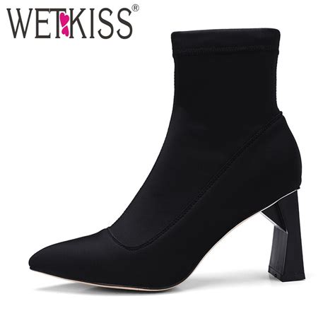 2018 Sexy Ladies Stretch Fabric Ankle Boots Women Pointed Toe Fashion