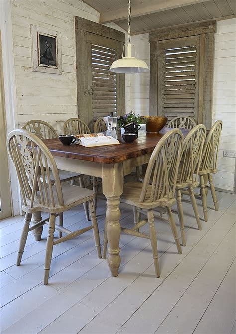 Sand and prime dining chairs and table. We've painted this large dining set in Annie Sloan Country Grey over Old White, cr… | Farmhouse ...