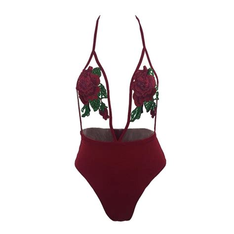 New Style Fashion Floral Bodysuit Sexy Rose Embroidery See Through