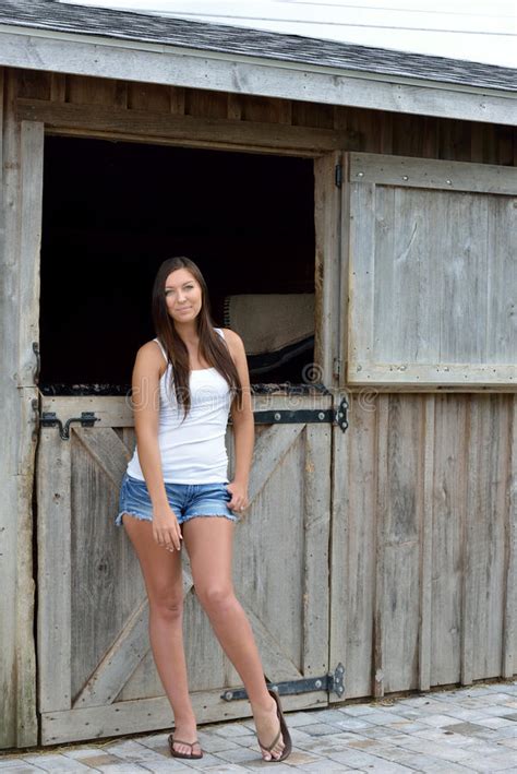 Beautiful Young Country Girl On Farm Stock Image Image Of Shorts