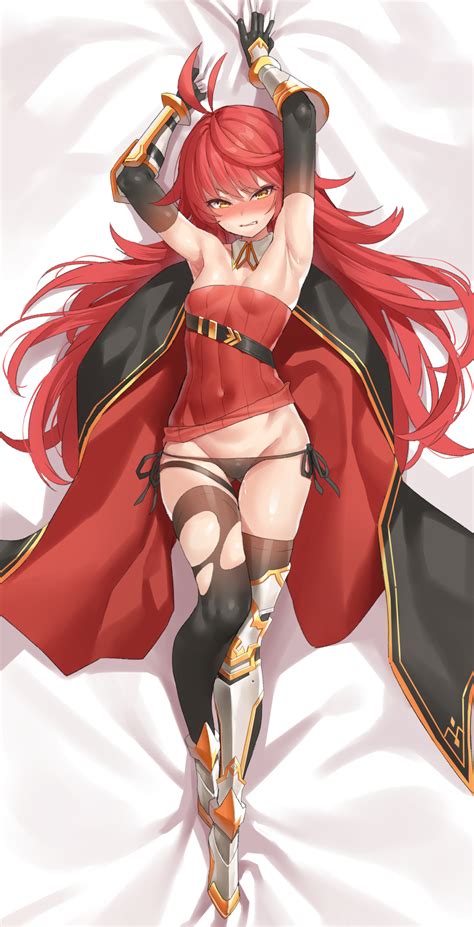 Mx2j Cermia Epic Seven Epic Seven Highres 1girl Ahoge Armor Armpits Arms Up Bed Sheet