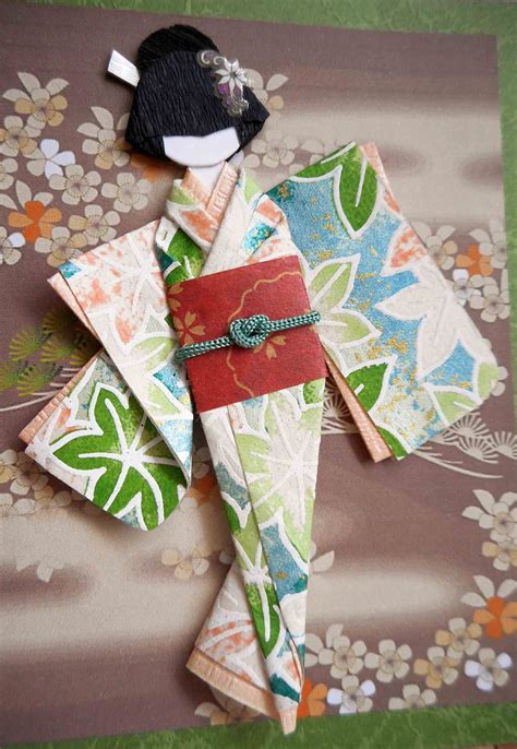Close Up Of Japanese Origami Doll I Made Mounted On Japanese Print All Purpose Card Paper