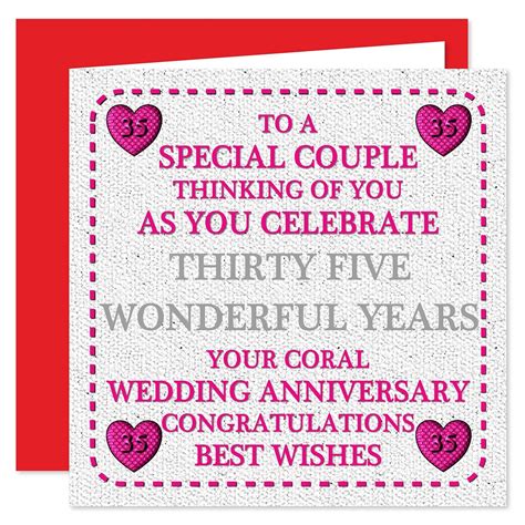35th Wedding Anniversary Card To A Special Couple On Your Coral