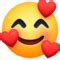 This emoji shows a face with smiling eyes, a small closed smile, rosy cheeks and three or more hearts floating around its head. 🥰 Smiling Face With 3 Hearts Emoji