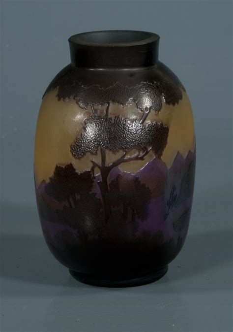 Galle French Cameo Glass Vase With Scenic And Forest Scene D