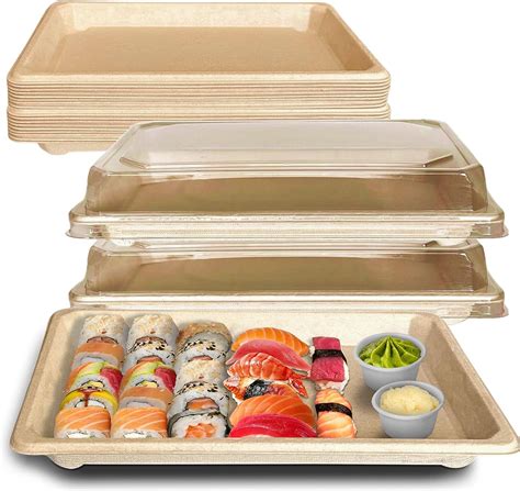 EcoQuality X Large Compostable Sushi Trays With Lids Natural