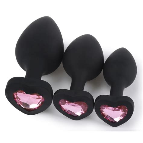 Venusfun Colorful Jeweled Black Silicone Heart Shape Butt Plugs 3pcsset