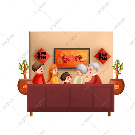 설날 을 상용 하여 온 가족 일러스트 이 친목 파 티 를 볼 수 있다 만화 손으로 그린 중국의 설날 손으로 그린 온 집안 Png 일러스트 및 Psd 이미지 무료