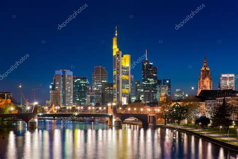 City Of Frankfurt Am Main Skyline At Night Frankfurt Germany — Stock