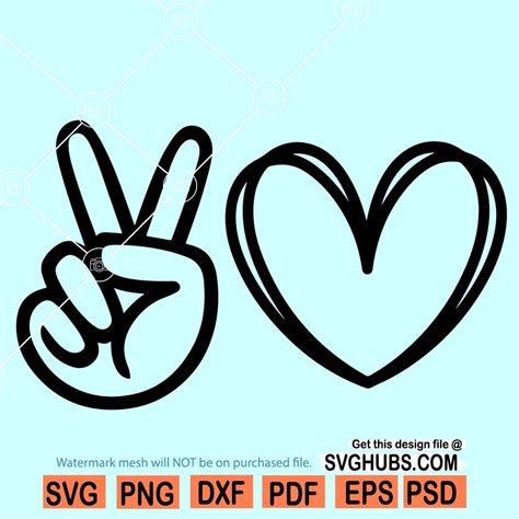 Peace And Love Svg Peace Hand Svg Hand Drawn Heart Svg