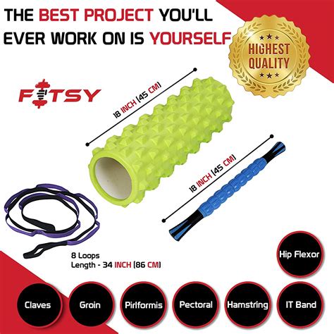 Fitsy 3 In 1 Trigger Point Foam Roller Set Muscle Rollers Set Includes Massage Roller Stick