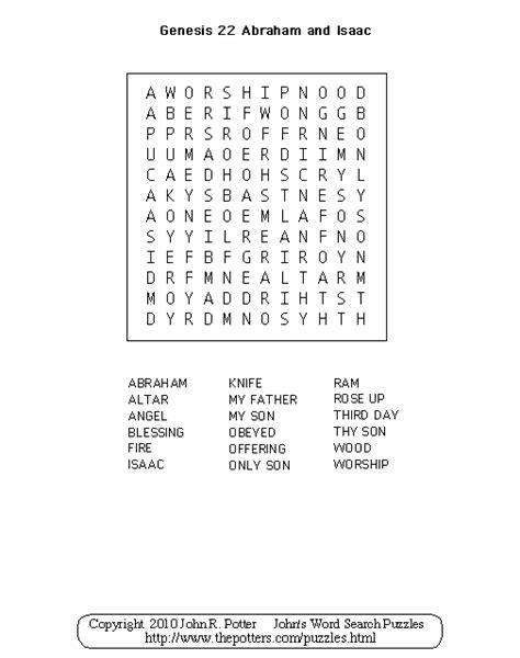 This crossword puzzle was created by l.g. John's Word Search Puzzles: Kids: Genesis 22