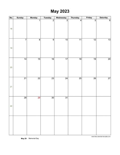 2023 May Calendar Blank Vertical Template Free Calendar