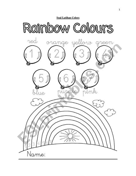 English Worksheet Color The Rainbow