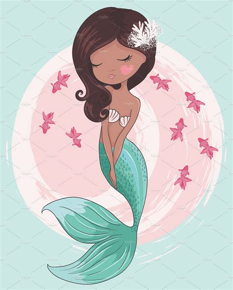 Mermaid Patternhawaiian Girl Vector Mermaid Illustration Mermaid