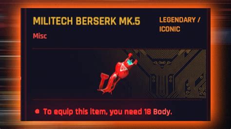 Militech Berserk Mk5 Legendary Iconic Os Cyberware Cyberpunk 2077