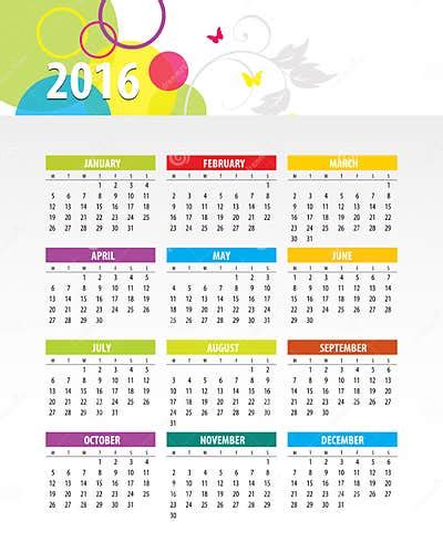 Colorful 2016 Calendar Stock Vector Illustration Of Calendar 60444318