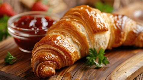 Fondo Croissant Recién Horneado Con Mermelada De Fresa Fondo Bocadillo