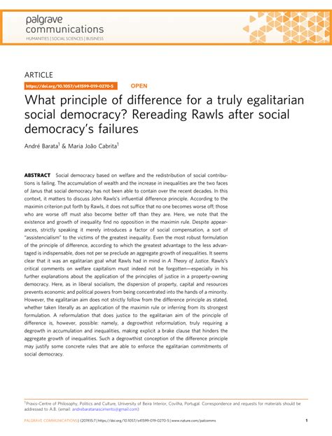 Pdf What Principle Of Difference For A Truly Egalitarian Social