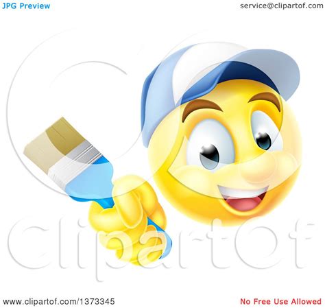 Clipart Of A 3d Painter Yellow Smiley Emoji Emoticon Face Holding A