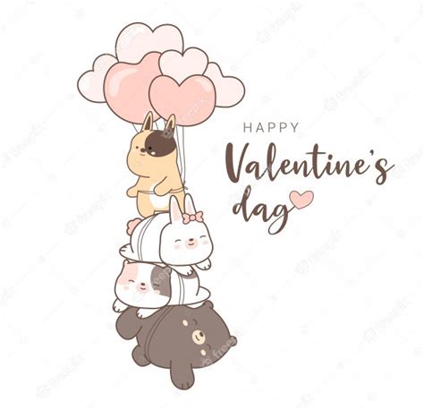 Premium Vector Happy Valentines Day With Cute Animal Cartoon Hand