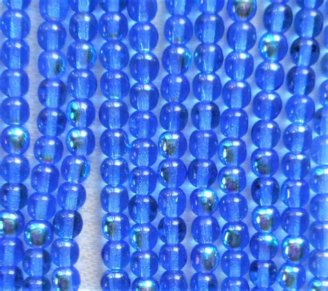 Lot Of 100 4mm Sapphire Blue Ab Czech Glass Druk Beads Blue Ab Smooth