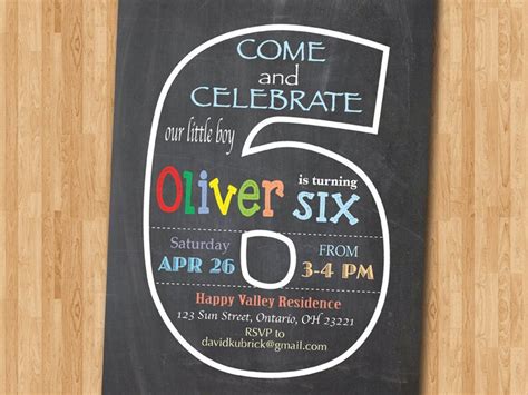 Chalkboard 6th Birthday Invitation Sixth Birthday Invite Etsy