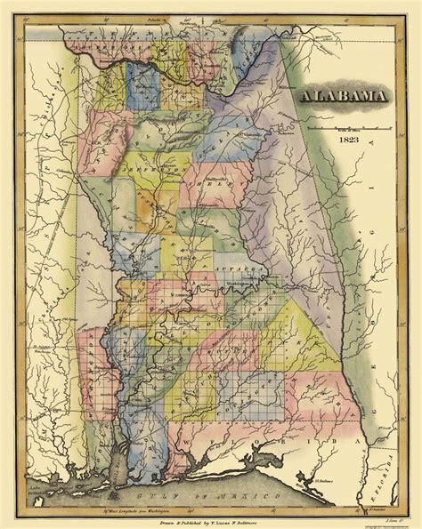 1823 State Map Of Alabama Map Old Map Antique Map