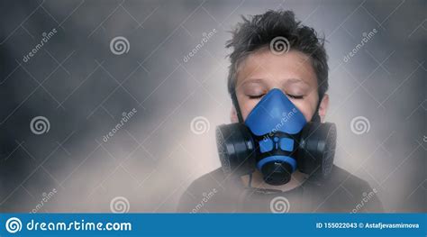 Young Boy Wearing Gasmask Respirator Portrait Stock Image Image Of