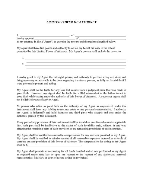 Free Printable Temporary Power Of Attorney Form