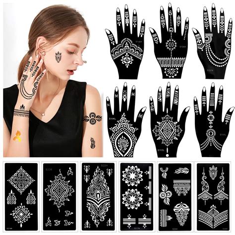 Buy Howaf Pack Of 12 Sheets Henna Tattoo Stenciltemplates Temporary Tattoo Henna Kit Temporary