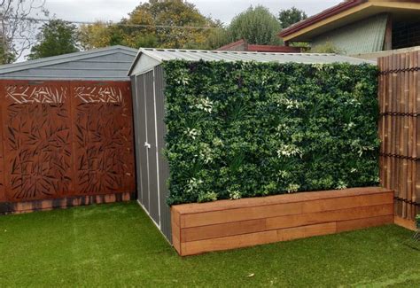 Artificial Luxury Green Wall Installed Onto A Shed Designer Plants