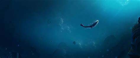 Download Wallpaper 2560x1080 Whale Ocean Underwater World Air Bubbles Bottom Rays Of Light