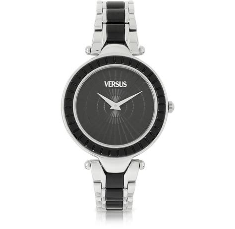 versace versus black sertie stainless steel and resin women s watch at forzieri
