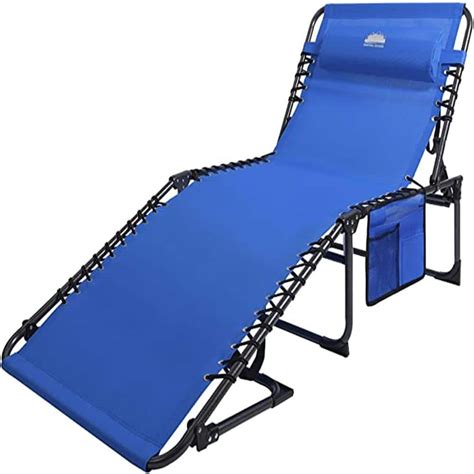 Folding Blue Chaise Lounge Chair With Pillow And Storage Bag In Black