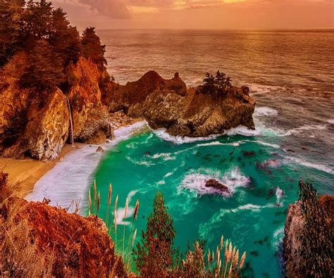 Mcway Falls Beaches California Cliff Nature Oceans Hd Wallpaper