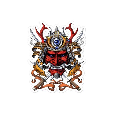 Japanese Demon Mask Sticker Samurai Warrior Stickers Etsy
