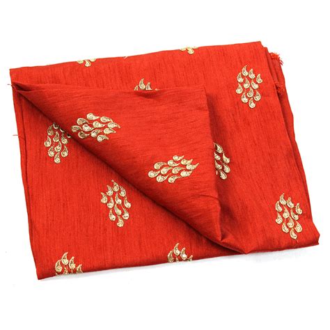 Buy Red And Golden Unique Pattern Silk Embroidery Fabric 60237