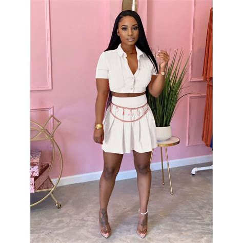 Trendy Womens Summer Fashion Outfit Two Piece Mini Skirt Set