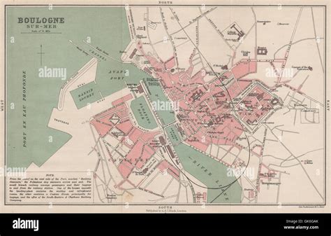 Boulogne Sur Mer Antique Town City Plan De La Ville Harbour Port 1913