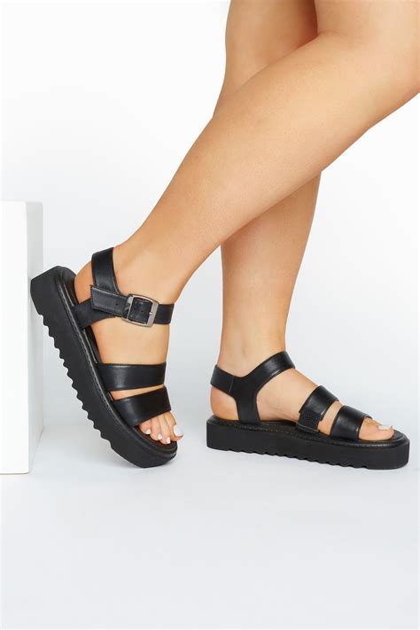 Limited Collection Black Chunky Strap Sandals In Extra Wide Fit Yours