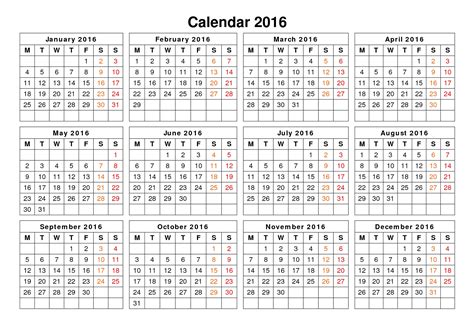 2016 Calendar Printable One Page Activity Shelter